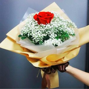 Hoa sinh nhật bé mix hoa hồng và baby trắng